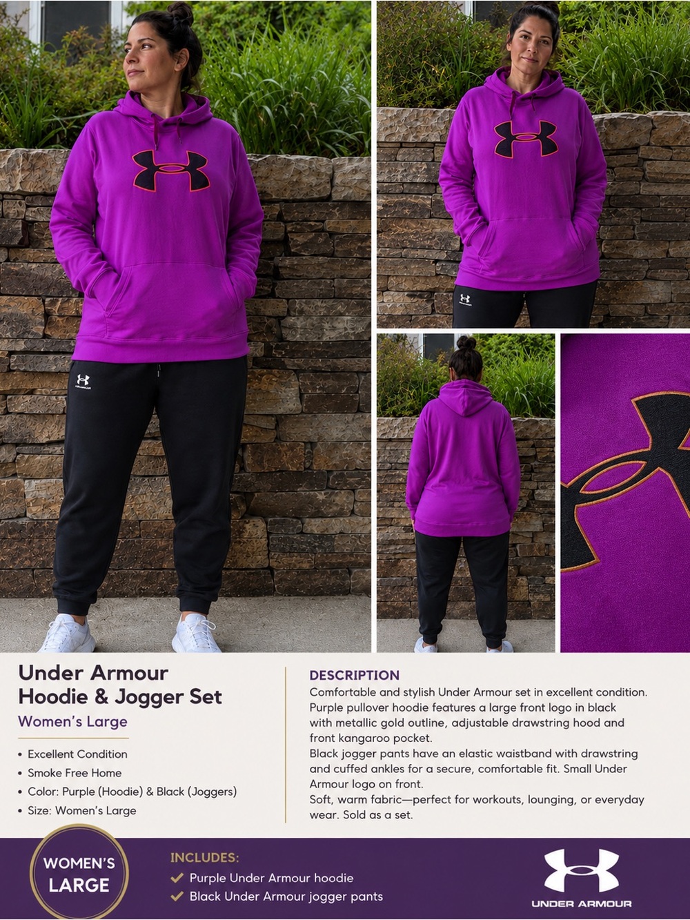 Under Armour large magenta storm Hoodie with Black Joggers outfit